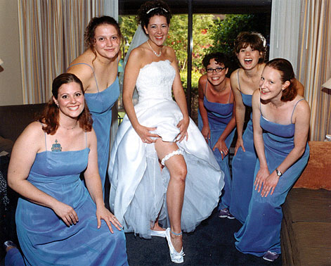 Kari, the Bridesmaids and the garter.