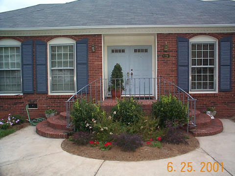 A close-up of the front of the house