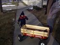 Owen pulling his wagon