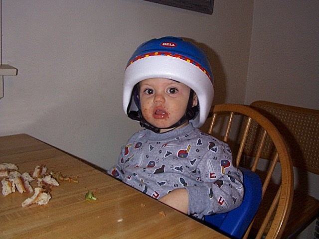 Owen loves to wear his bike helmet.