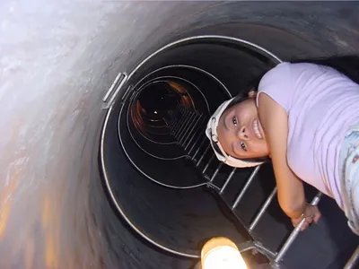 Jaz climbing a cell phone tower