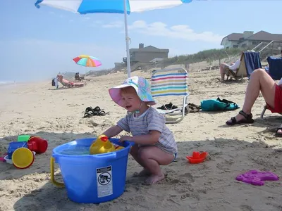 Julie playing in the sand