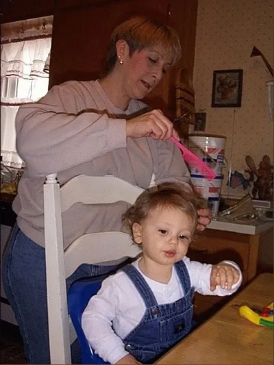 Nana cutting Owen's hair