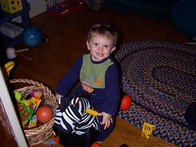 Owen riding his Zebra