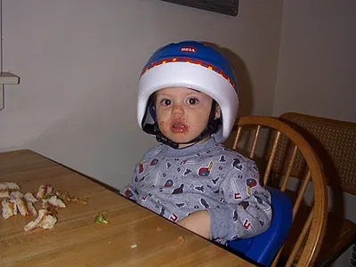 Owen loves to wear his bike helmet.
