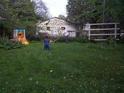 Mowing the lawn.