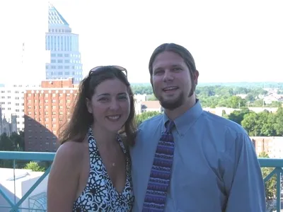 Christian and Kari on the roof of the Holiday Inn